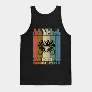Level 3 Unlocked Birthday 3 Years Old Awesome Since 2017 Tank Top